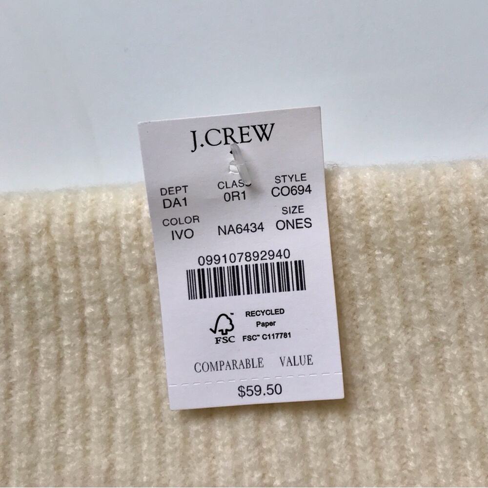 J. Crew NWT Cream Knit Beanie Ribbed Fisherman Hat with Wool Blend - Picture 4 of 6
